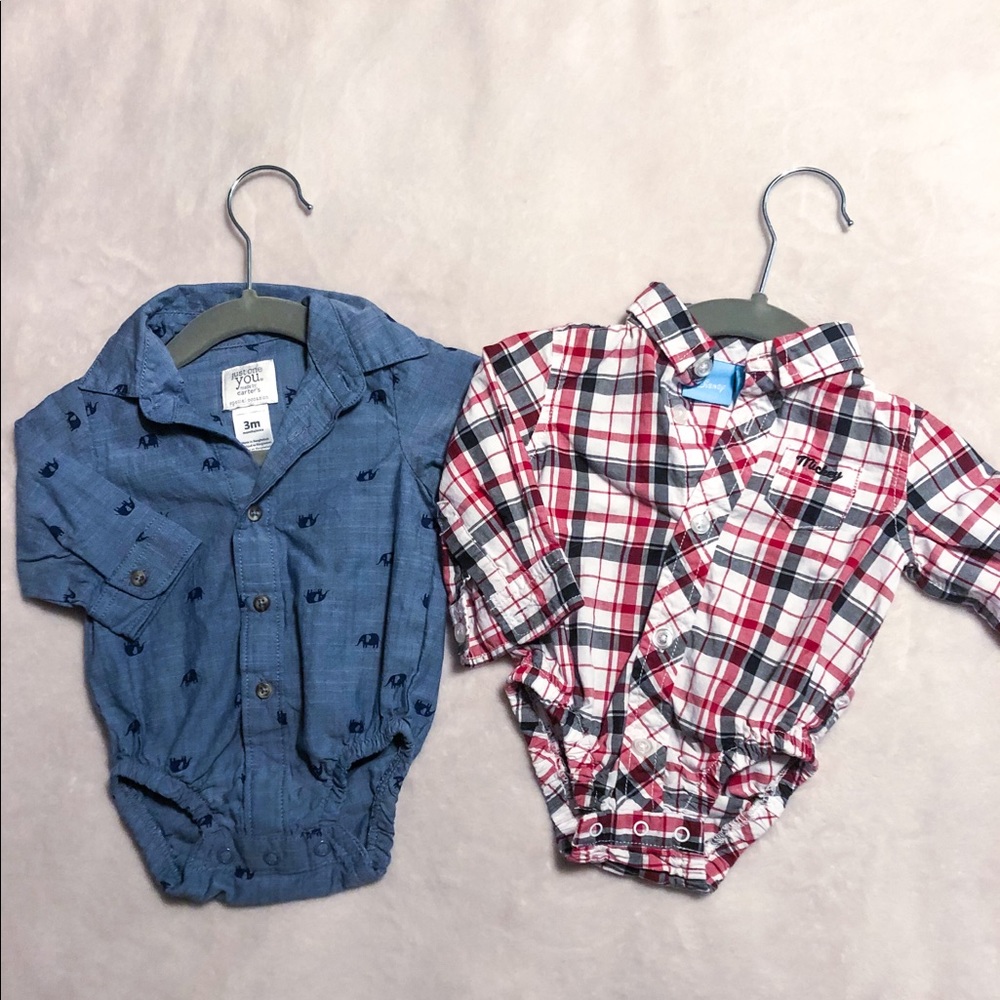 Set of 2 Baby Boy’s Button Up Onesies - 3m
